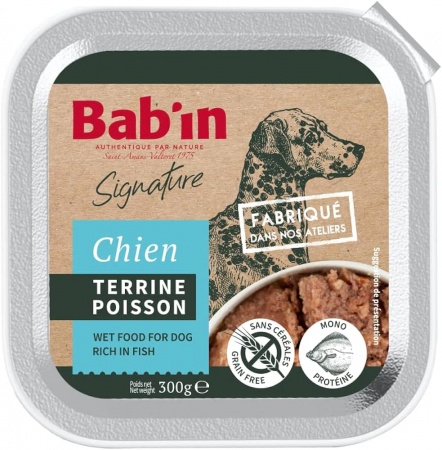 BAB\'IN - Terrine Chien Adulte POISSON, Sans Céréales & Mono-protéine