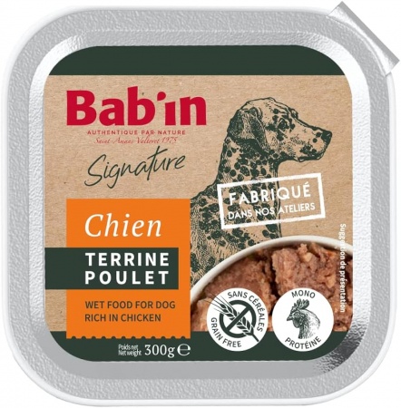 BAB\'IN - Terrine Chien Adulte POULET, Sans Céréales & Mono-protéine