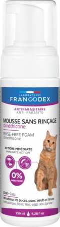 FRANCODEX - Soin Antiparasitaire Chat Mousse sans-rinçage Diméthicone - 150ml