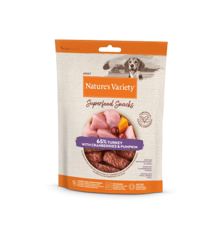 NATURE\'S VARIETY - Superfood Snacks / Friandises Chien DINDE, Cranberries & Potiron