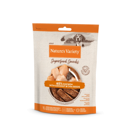 NATURE\'S VARIETY - Superfood Snacks / Friandises Chien POULET, Noix de Coco & Graines de Chia